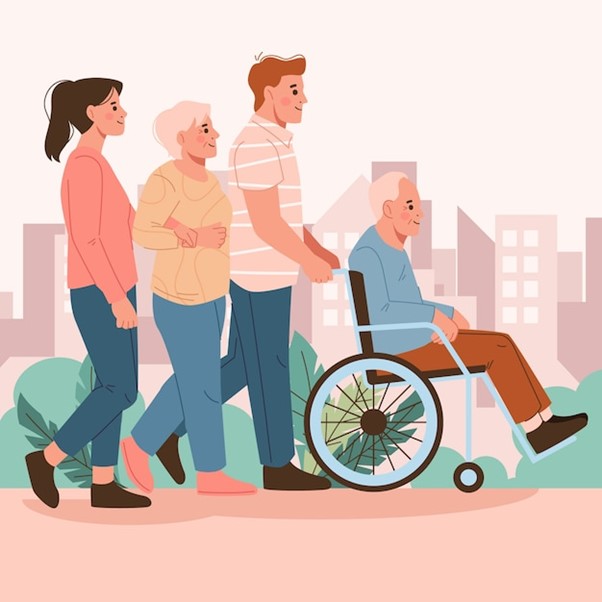 Young helping the elderly